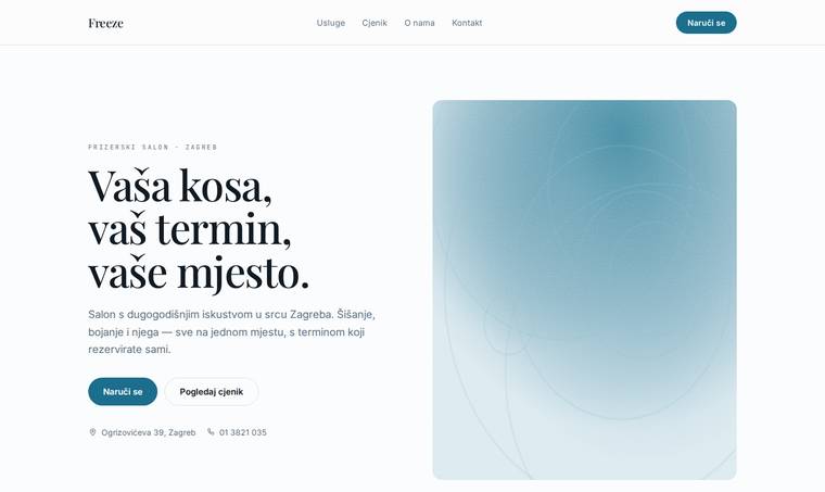 Concept website designed for Frizerski salon Freeze.