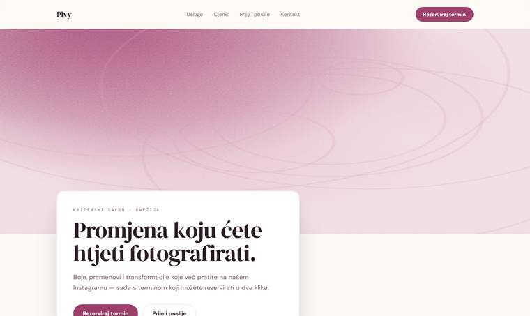 Concept website designed for Pixy frizerski salon.