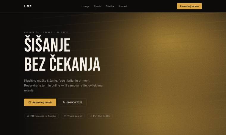 Concept website designed for Frizerski salon za muškarce X-MEN.